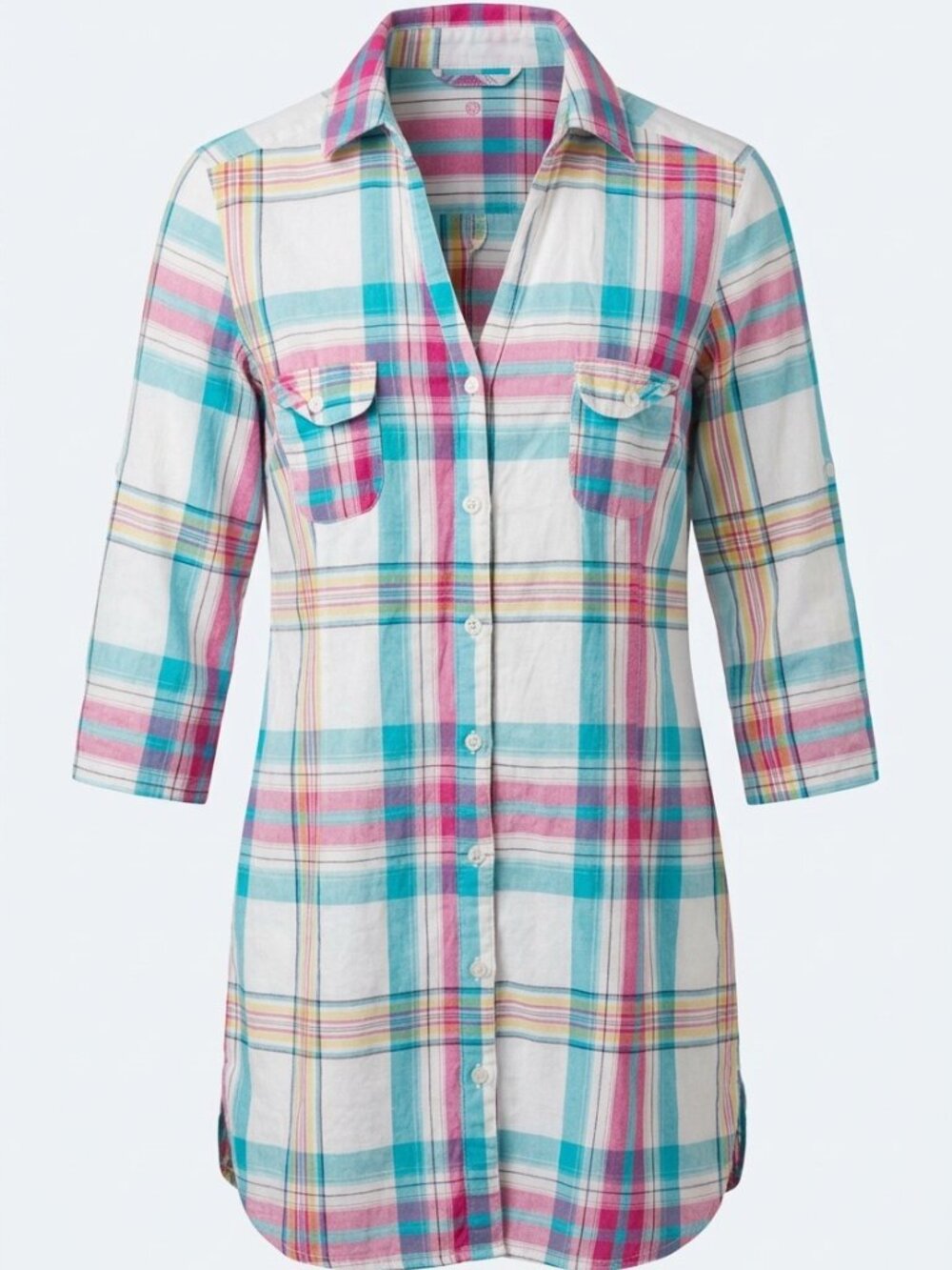 Victoria's Secret Y2K Pastel Plaid Button Up Shirtdress Longline Beach Coverup M